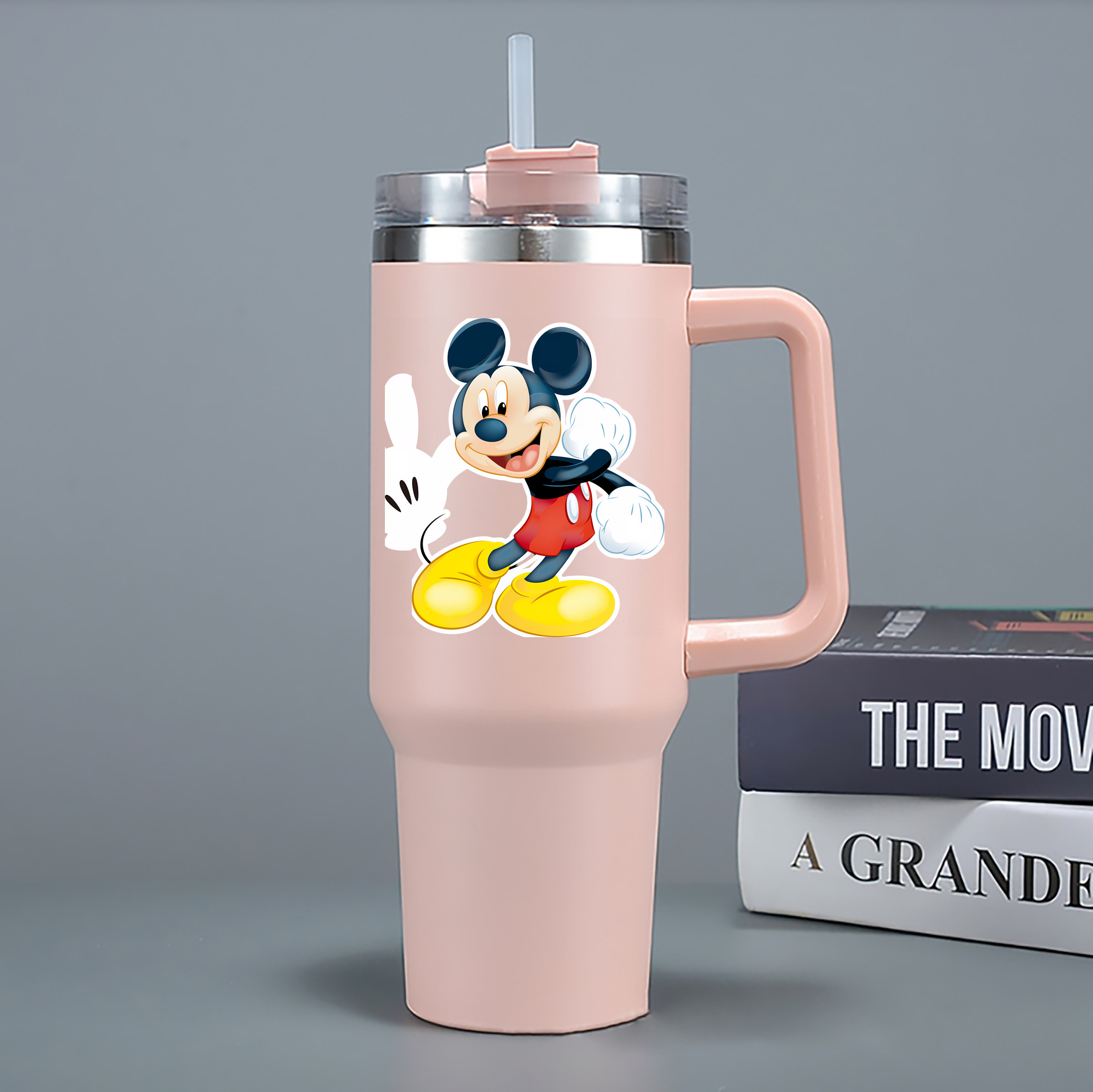 （画像用） ミッキーマウス Mickey Mouse 1200mL車用タンブラー - クリスタルステッカー（プラスチックストロー付き）